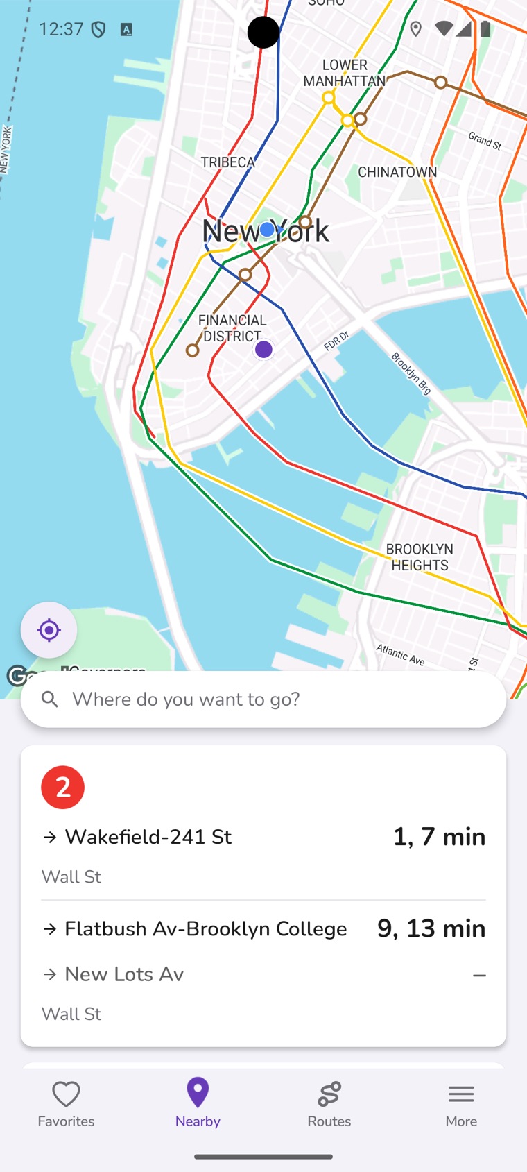 My TTC app showing nearby MiWay stops with live arrivals